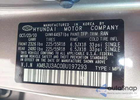 2011 Hyundai Tucson Limited from USA, damaged, VIN KM8JU3AC0BU197293